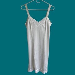 Vintage White Lace Full Slip Dress Semi Sheer Lingerie Nightgown Coquette S