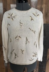 Vintage 90s Talbots Petites Beaded Floral Sweater M Ramie Cotton Beige