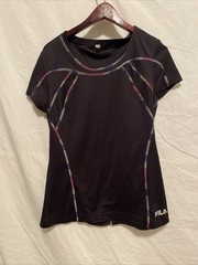 FILA Performance Women’s Vintage Mesh Back Workout Shirt Neon Color Stitch Sz S