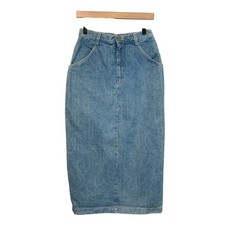 Vivaldi Vintage Denim Maxi Skirt Blue High Waisted Western Button Back Size 10