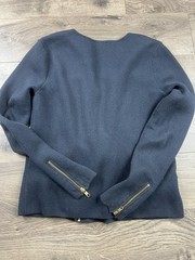 Ann Taylor Navy Military Style Zip Up Jacket Sweater Wool Cotton Blend Size S