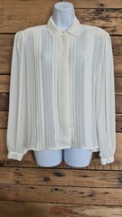 VTG JOSEPHINE PLEATED FRONT SECRETARY LONG SLEEVE BLOUSE Sz 10 White