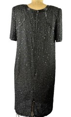 Beaded Drama Special Occasion Dress Black Beads Iridescent Sequins Formal 16WP