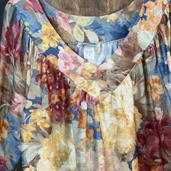 VTG Metropolitan Mumu Tent Dress Caftan Warm Tone Floral Print Size 1X 1 Pocket