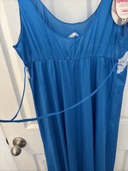 Vtg Lingerie Long gown SEXY low Cut Nightgown G’s Dress Sz M Blue Maxi Nylon New