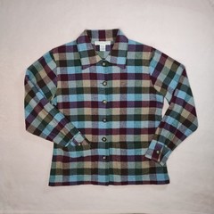 vintage 90s plaid check wool shacket chore jacket coat sz 8 western heritage