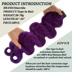 Body Wave Tape in Human Hair Extensions Purple 100% Remy Soft Sea 14-24in