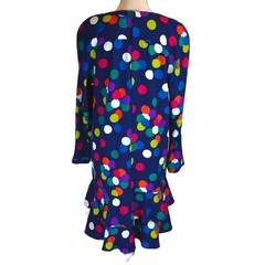 Vintage Ms Chaus Colorful Polka Dot Ruffle Hem Dress Mod Retro Size 6 NWT