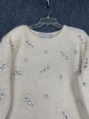 *Vintage* Adrienne Vittadini Creamy Angora And Lambswool Knit And Beaded Cluster
