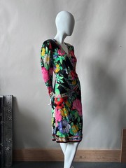 Leonard Paris 1990s Floral Print Jersey Wrap Dress Bergdof Goodman sz 8 France