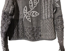 Sandy Starkman Sweater Cardigan Womens S Abstract Artsy Boho Gray EUC