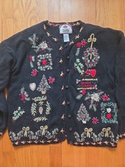 Vintage Tiara International Chunky Christmas Theme Cardigan / Ugly Xmas Sweater