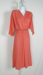 VTG 1970s 80s ITEMS CALIFORNIA DRESS & BELT CORAL COLOR RAYON FLAX FABRIC BELT