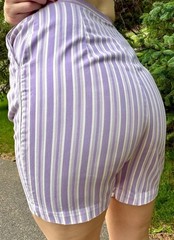 Vintage 1950s 1960s Lavender Purple & White Striped High Waisted Shorts XS
