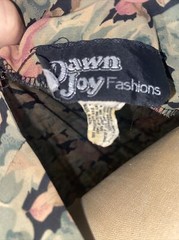 80s DAWN JOY FASHIONS BLACK/PINK/GREEN FLORAL DRESS Small/medium (Sz 7) USA Made