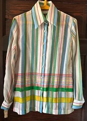 Vtg Juniors ADELAAR 70’s Green Yellow Blue Red Striped Plaid Shirt Sz 10 NWT