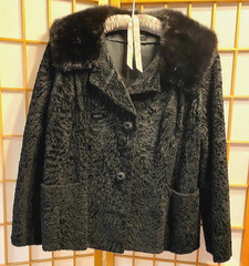 VINTAGE CURLY LAMB FUR JACKET MINK COLLAR BY TRUESDELL FURS 1950’S