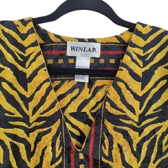 Vtg 80s Tribal Animal Tiger Kaftan Maxi Dress OS Damask Gold African Mrs Roper