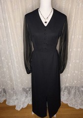 Vintage Puritan Forever Young Long Black Maxi Dress Sheer Sleeves Medium