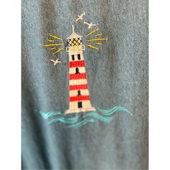 Vintage Blair Denim Dress with Red & White Lighthouse Embroidery