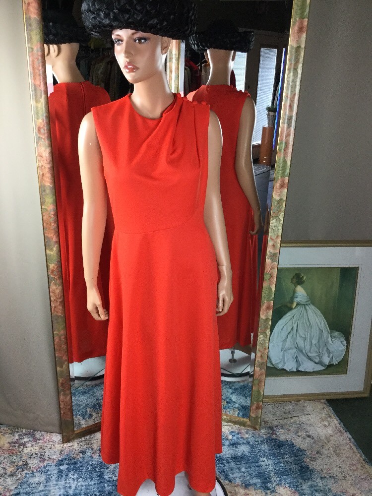 Vintage EUC Nancy Greer Orange Ruched Sleeveless Maxi Dress Gown Sz 12