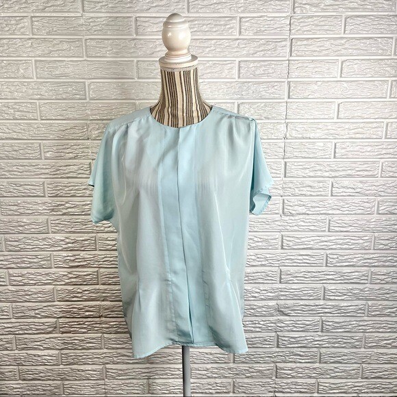 Vintage Laura and Jayne Baby Blue Short Sleeve Blouse Shirt Size 16