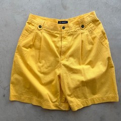 Lizsport Vintage High Waisted Pleated Shorts Yellow Cotton Mom Shorts Size 14