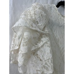 Vintage 80s Ivory Lace Drop Waist Midi Dress Short Flutter Sleeve Bow Size 7/8
