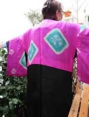 Taisho/ Silk/TIE DYE SILK HAORI, JACKET with superb detail, Med