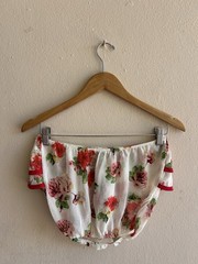 Women’s Floral Print Strapless Top Regular Size, White w/ Red Trim