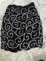 NWT VTG Tina Black Sequin Beaded Bubble Skirt Floral Applique Small 80s 90s