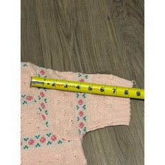 Billie Jo Vtg Pink Floral Knit Sweater Short Sleeve Pointelle Grannycore US Made
