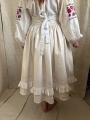 Vintage embroidered Romanian embroidered folk skirt with jewelry details
