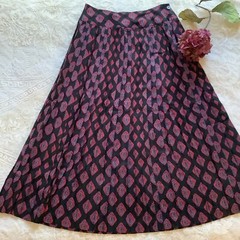 Liz Claiborne black red pleated Aline maxi skirt size 8 W28″ academia 80s preppy