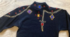Vintage 1980s 1990s black bejeweled sweater dress Sz M