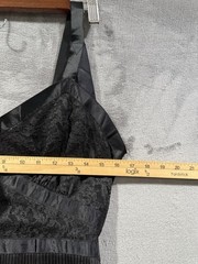 Vintage 40’s Miss Swank Black Nightgown Size 36 Lace Trim Tie Back Sheer Pleated