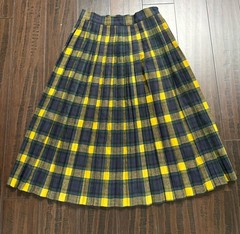 Junior House Skirt Womens Waist 26″ Pleated Plaid Blue Yellow Schoolgirl 1960s