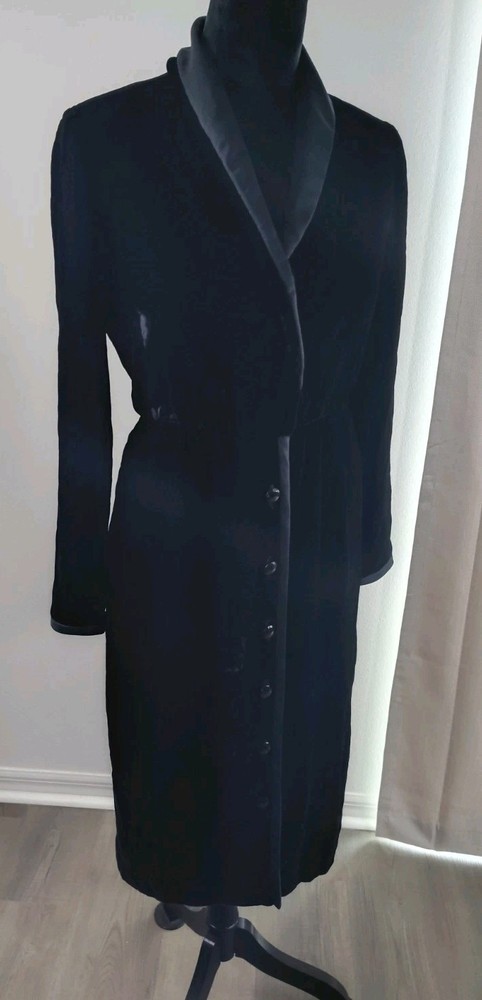 VTG 80s Miss O Oscar de la Renta Black Velvet Tuxedo Coat Dress Satin Shawl …