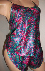 Vtg Pink Paisley JO Intimates Satin Camisole Panty S