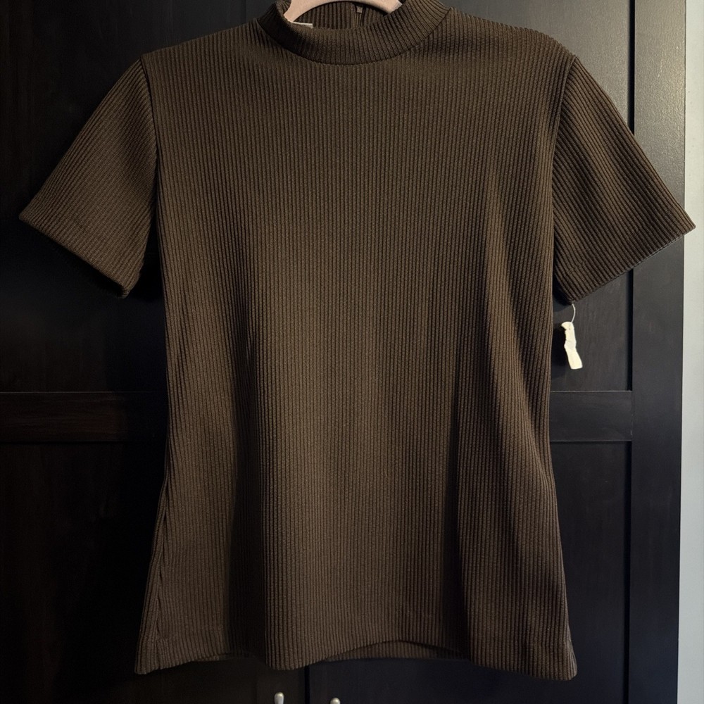 Vintage Brown Ribbed Mock Neck, Zippered Back Top with Original Tags