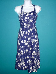 Vtg 70s Mr Joe Sundress Blue & White Floral Built In Bra Sz 10P