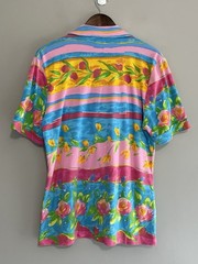 Vtg Peter Popovitch Floral Camp Shirt Retro Collar 80s Abstract Knit Blouse Med