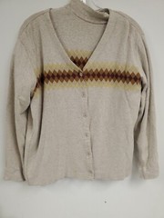 Vintage Fila 2 Piece Cotton Top & Cardian Sweater Tan Browm Argyle