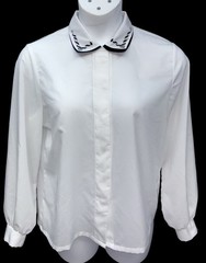 VTG Judy Bond Women Size 14 Button Up Long Sleeve Embroidered Collar Top White
