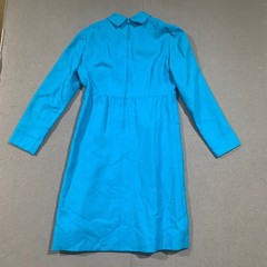 Vintage 60s 70s Mod Bright Blue High Neck Long Sleeve A-Line Wool Dress 35 Bust