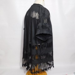 Vintage 1980s Shredded Fringe ST THOMAS 1987 Single Stitch Black T Shirt Size XL