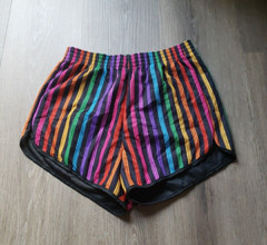 NEW VTG 80s Rainbow Stripe Mesh Short Shorts Sz S Athletic Gym Skate Disco NOS