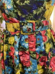 NWOT Vintage 50s Multi Floral Cotton FULL Dress JEUNESSE Pockets BELT M L SPRING