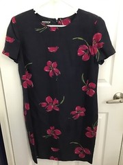 Vintage Patrick Petite Navy With Pink Flowers Pure Silk Lined Dress Size 12P