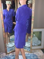 Vintage Purple Silk Studio Draped Wrap Dress S/S Notched Collar Super Soft Sz 6